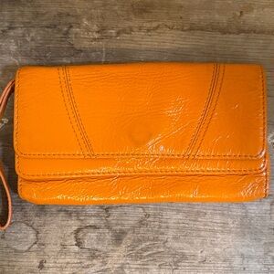 HOBO International Orange Patent Leather Women's Clutch Wallet Wristlet Vintage